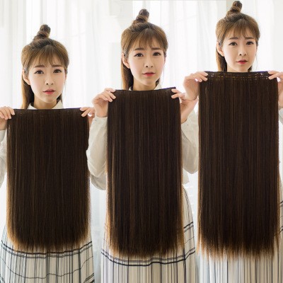 European and American long straight hair, one-piece five-clip hair, high-temperature silk, seamless hair extension detail image 1
