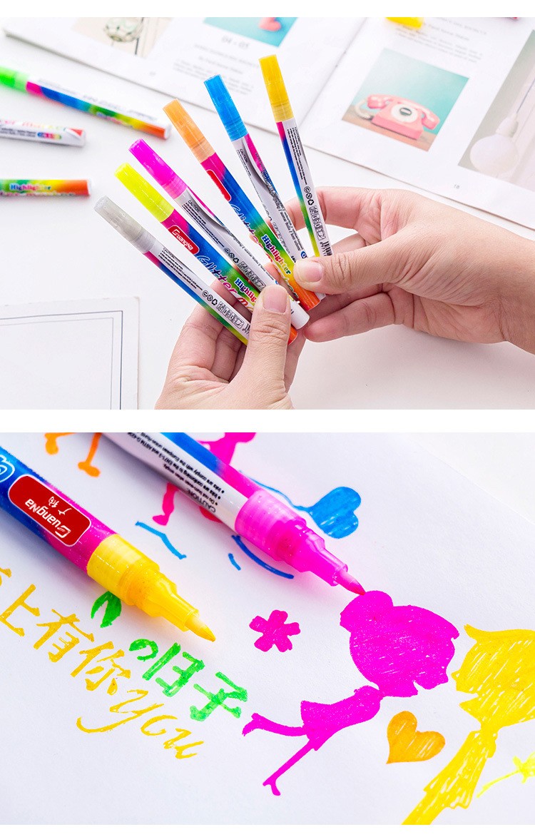Cross-border exclusive, Guangna 740 Flash color signature Pen, 6-color fine pen size Highlighter, outline drawing marker pen pic 6