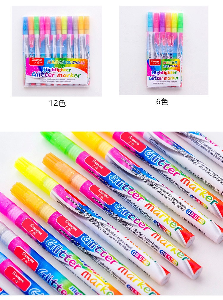 Cross-border exclusive, Guangna 740 Flash color signature Pen, 6-color fine pen size Highlighter, outline drawing marker pen pic 2