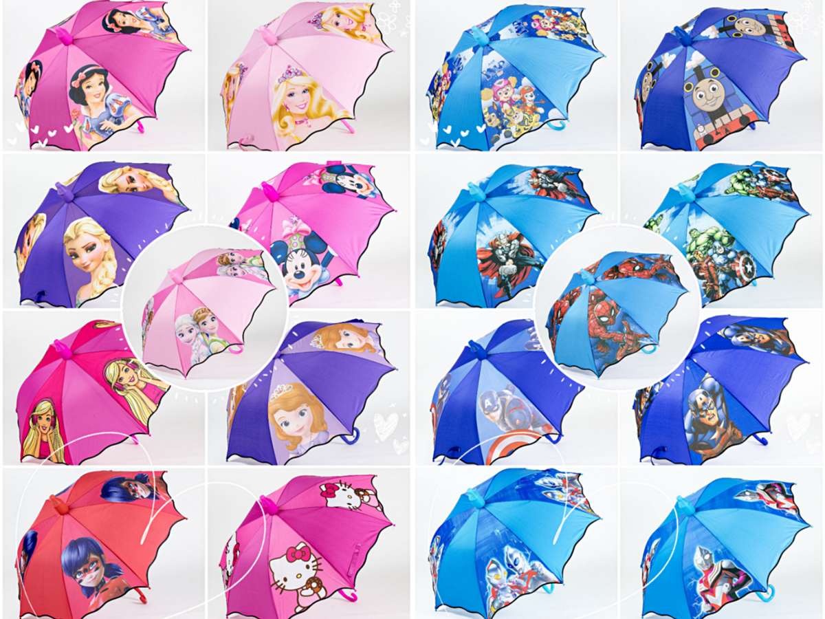 Hot-selling 55 cm four-piece cartoon bump cartoon wavy edge children's umbrella details Picture