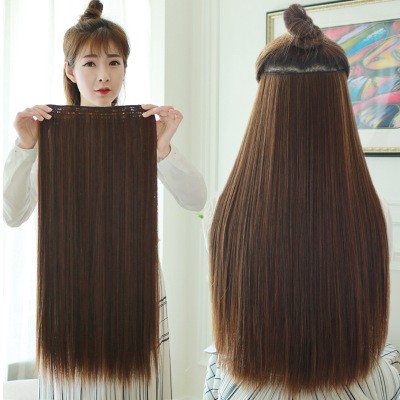 European and American long straight hair, one-piece five-clip hair, high-temperature silk, seamless hair extension detail image 2