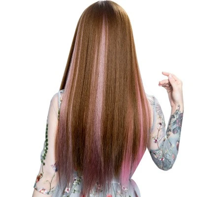 Colorful wig pieces for women's long hair, with gradient, invisible and seamless natural one-piece straight hair extension strips detail image 4