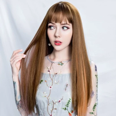 Colorful wig pieces for women's long hair, with gradient, invisible and seamless natural one-piece straight hair extension strips detail image 2