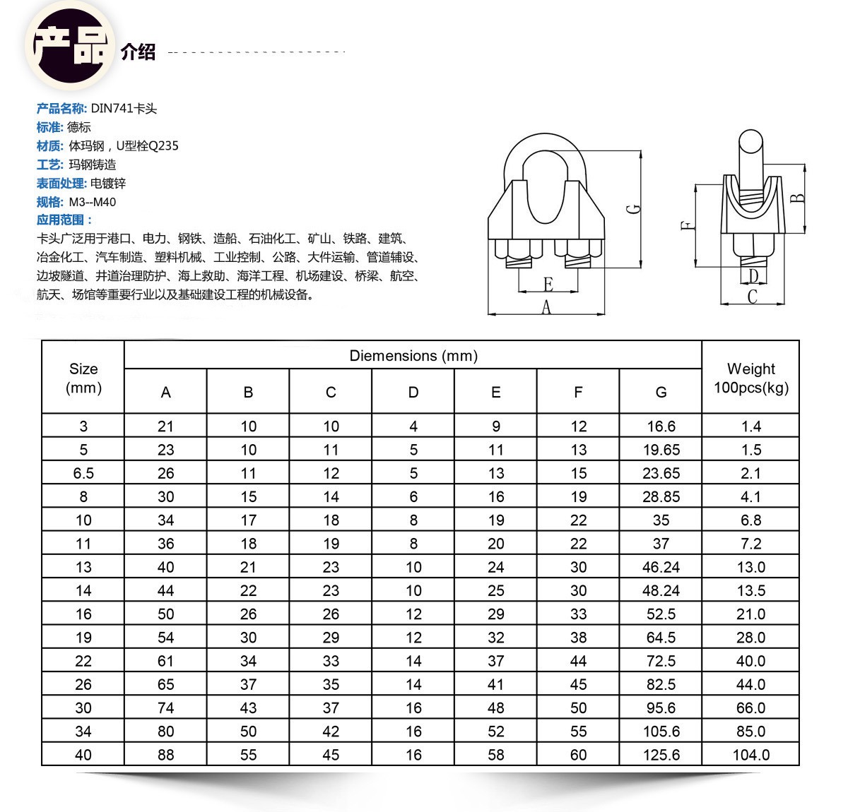 卡头 钢丝绳卡扣详情2