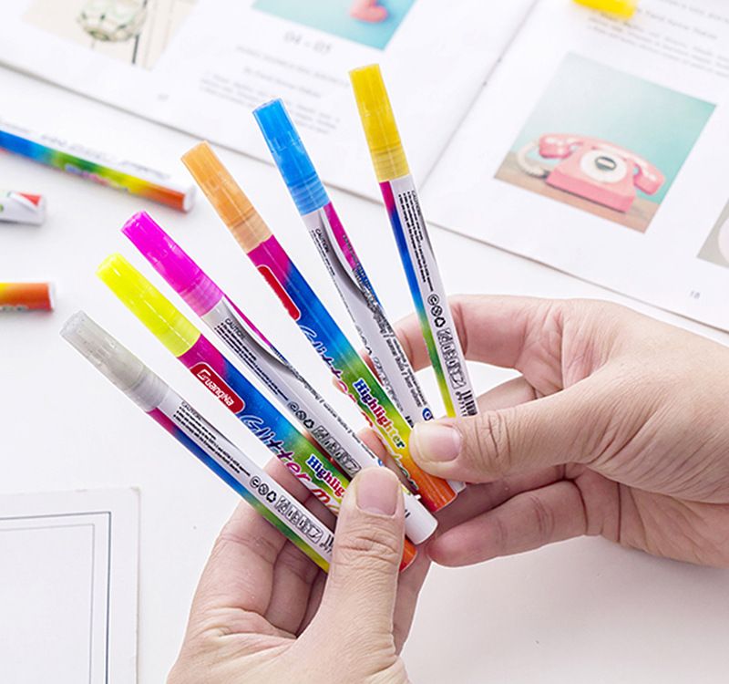 Cross-border exclusive, Guangna 740 Flash color signature Pen, 6-color fine pen size Highlighter, outline drawing marker pen details Picture
