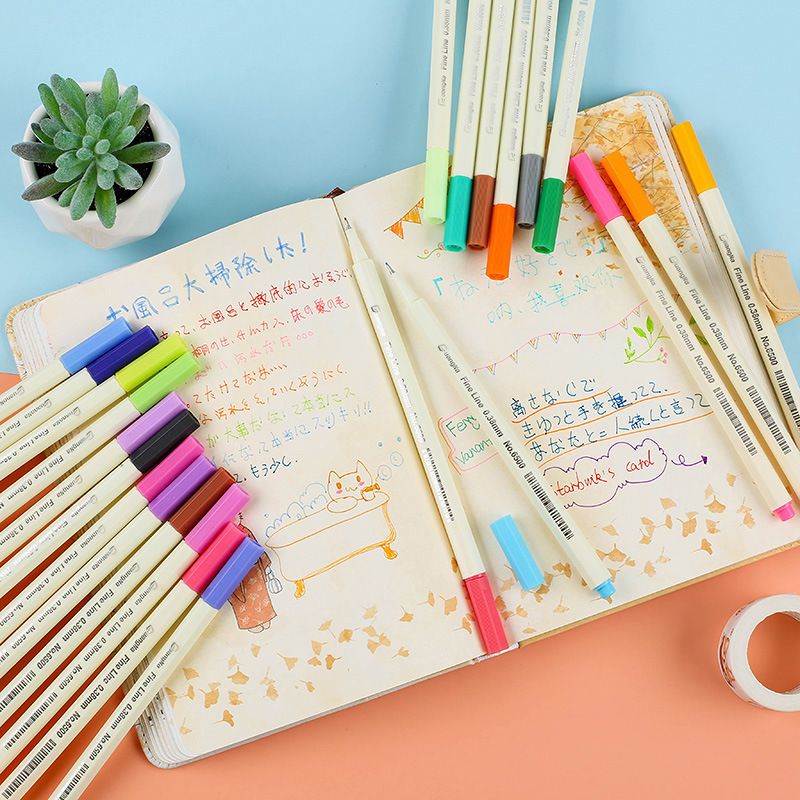 Guangna 6500 color Outlining Pen, extremely fine 0.38mm pen size water-based signature drawing pen, 15-color set watercolor pen details Picture