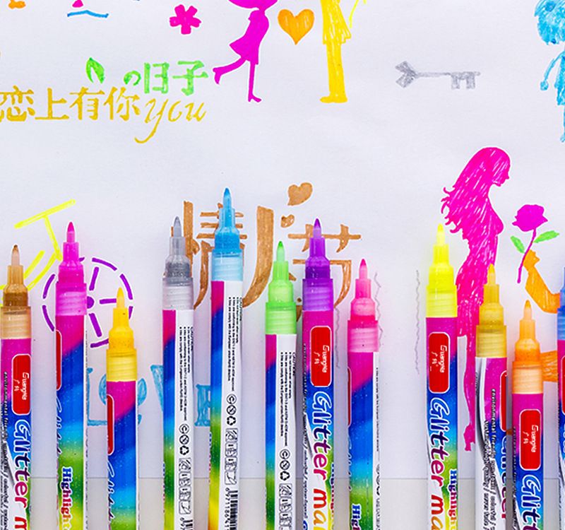 Cross-border exclusive, Guangna 740 Flash color signature Pen, 6-color fine pen size Highlighter, outline drawing marker pen Item Picture