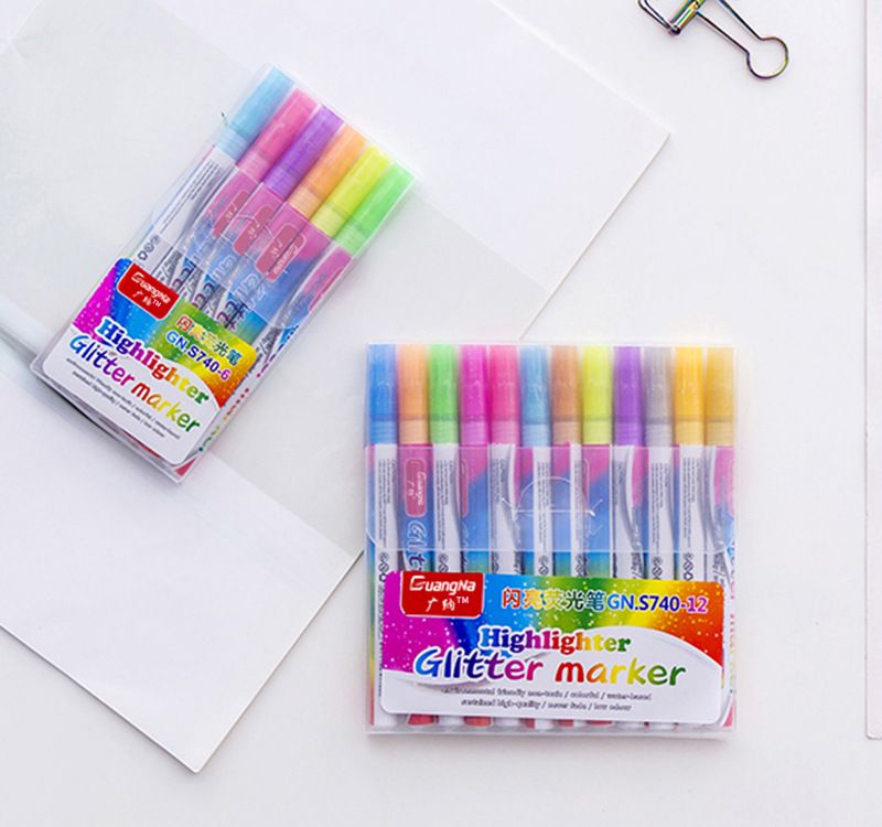 Cross-border exclusive, Guangna 740 Flash color signature Pen, 6-color fine pen size Highlighter, outline drawing marker pen