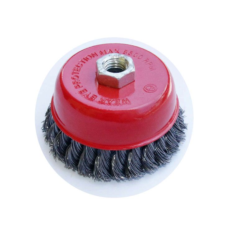 Red bowl twist wire wheel Angle grinder to polish galvanized coating on bowl wire wheel