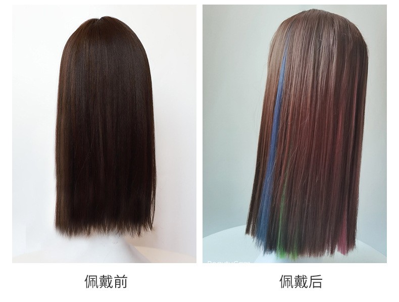 Colorful wig piece combination ear dye one-piece seamless straight hair patch invisible highlight gradient detail image 1