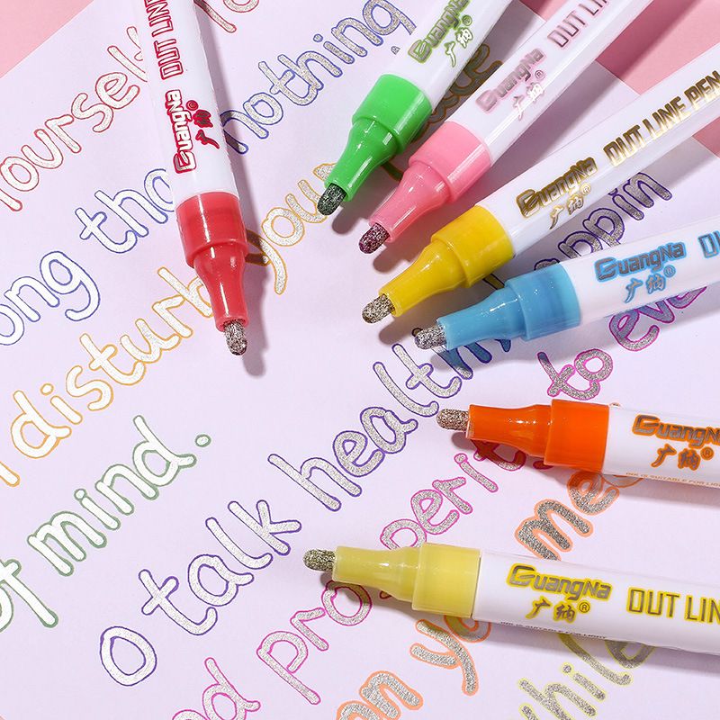 Guangna 1001 large-capacity dual-color pen, fluorescent double-line pen, Dreamy color fluorescent marker pen, diy metallic color Application Scenario
