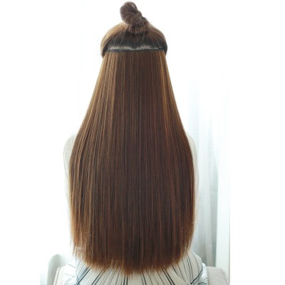 European and American long straight hair, one-piece five-clip hair, high-temperature silk, seamless hair extension detail image 5