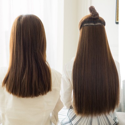 European and American long straight hair, one-piece five-clip hair, high-temperature silk, seamless hair extension detail image 3