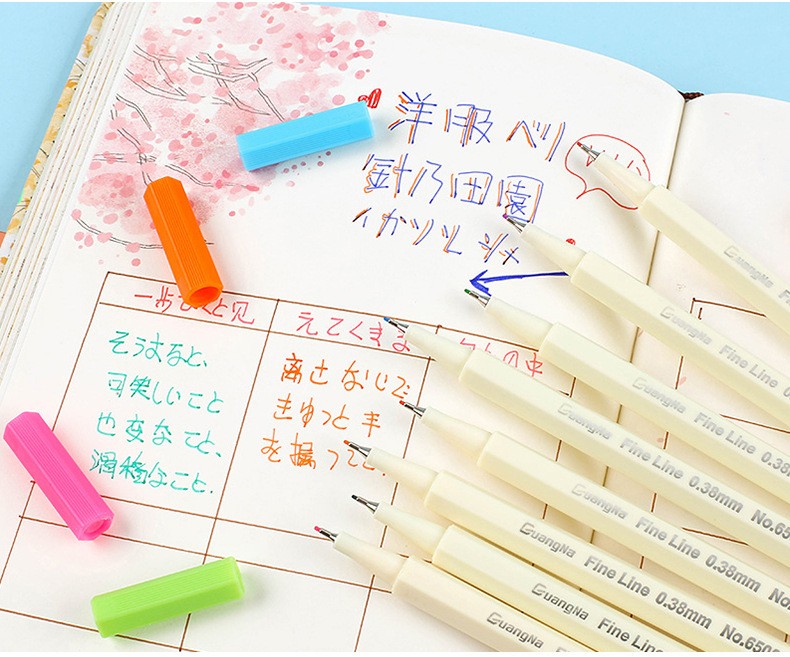 Guangna 6500 color Outlining Pen, extremely fine 0.38mm pen size water-based signature drawing pen, 15-color set watercolor pen pic 10