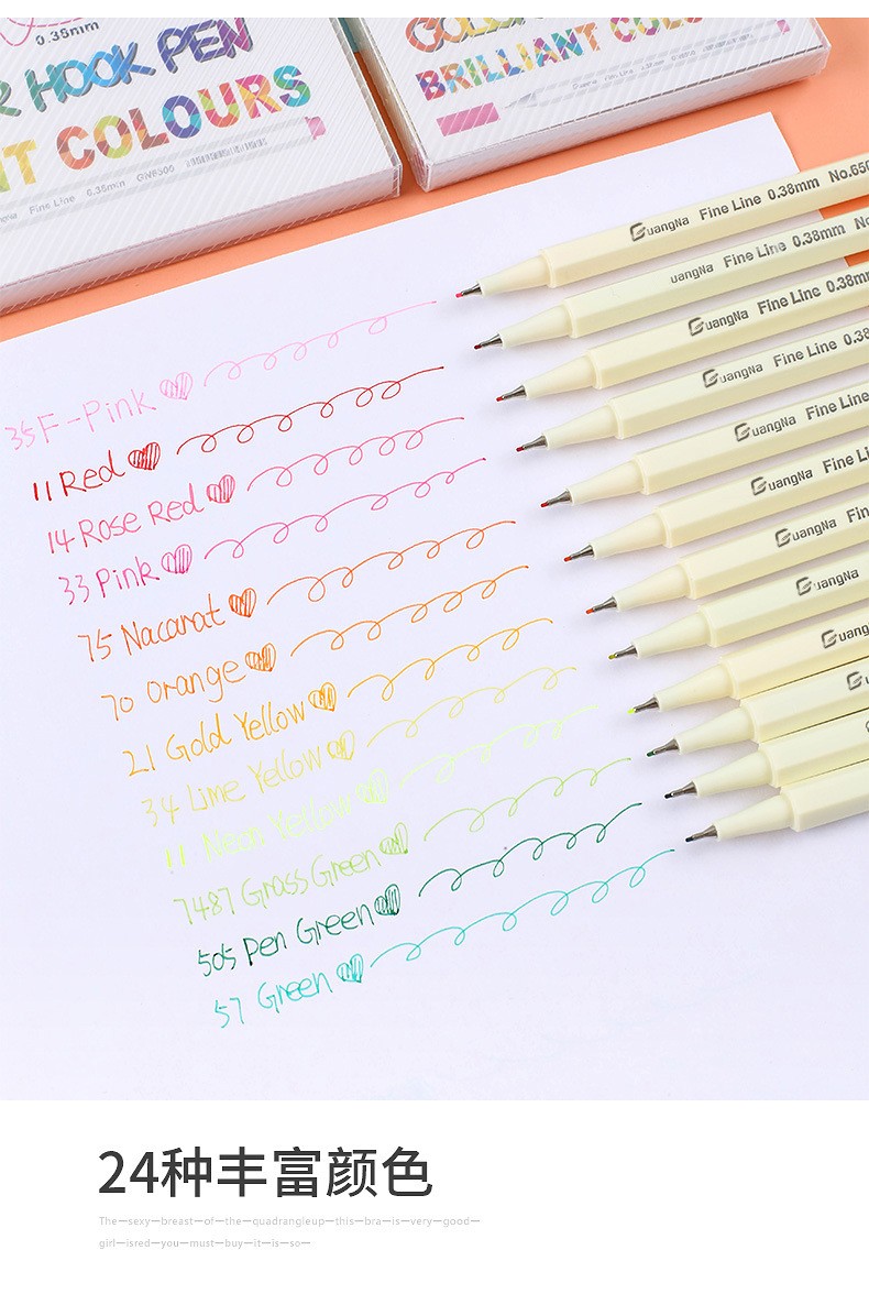 Guangna 6500 color Outlining Pen, extremely fine 0.38mm pen size water-based signature drawing pen, 15-color set watercolor pen pic 4