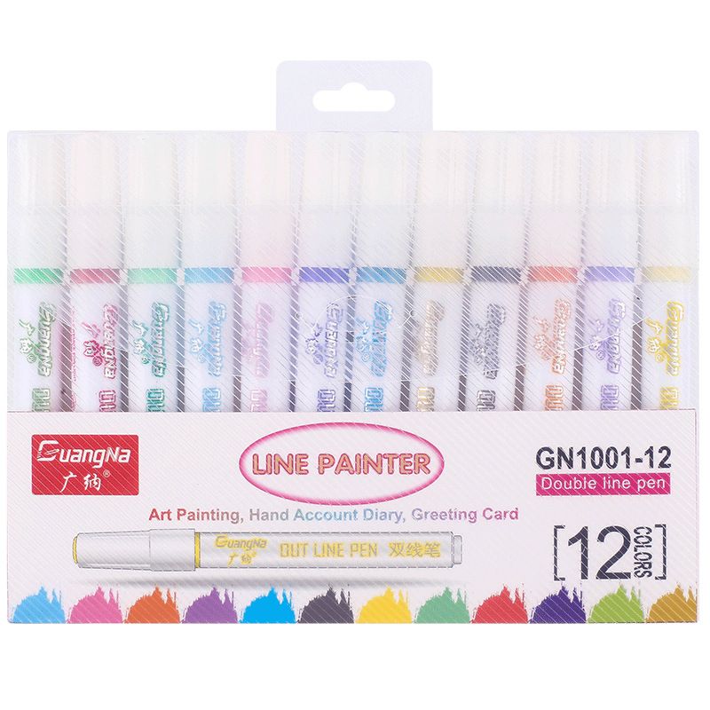 Guangna 1001 large-capacity dual-color pen, fluorescent double-line pen, Dreamy color fluorescent marker pen, diy metallic color Item Picture