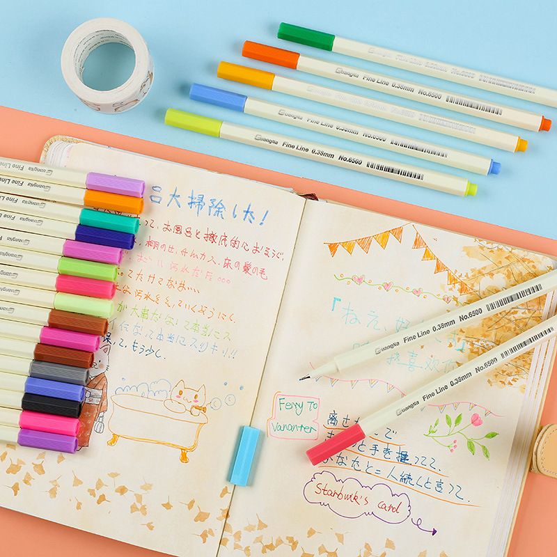 Guangna 6500 color Outlining Pen, extremely fine 0.38mm pen size water-based signature drawing pen, 15-color set watercolor pen