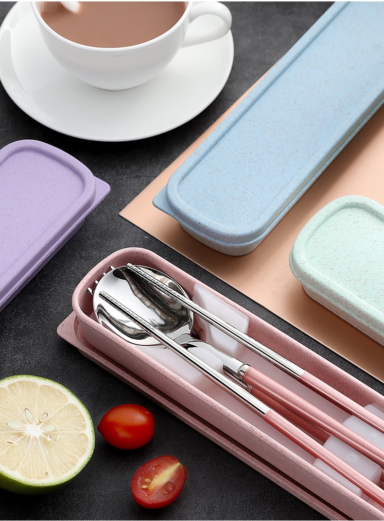 Portable Chopsticks Spoon Set Adult Children Tableware Three-Piece Stainless Steel Fork Single Student Storage Box Specification drawing