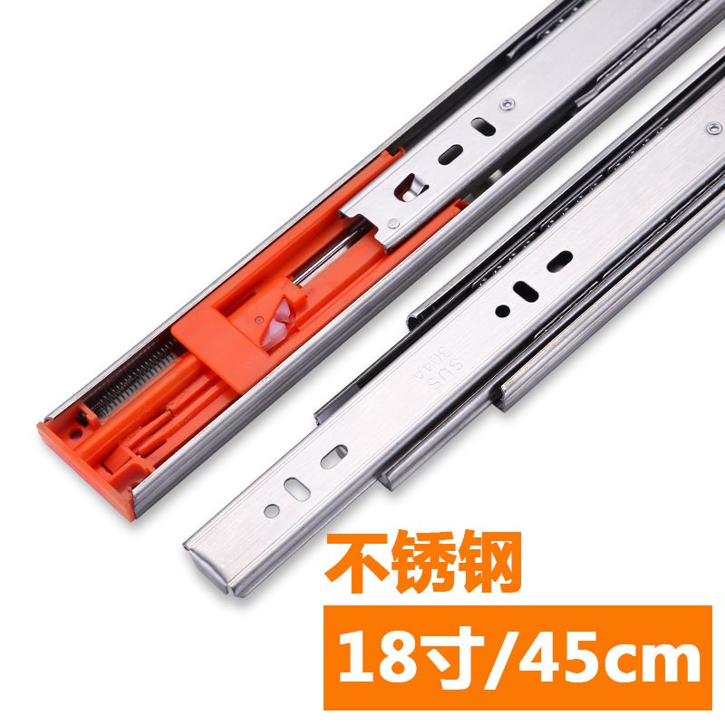 Cabinet drawer slide rail, hydraulic three-section track, stainless steel slide rail, buffer damping, silent keyboard guide rail details Picture