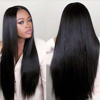 Nuevo estilo de alto grado rosa malla de fibra química cabello negro cabello recto corte medio cabello largo alta temperatura cabeza de seda Specification image