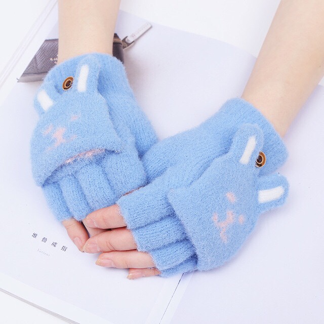 Student writing half-fingered flip-top gloves, plush and cute cat PAWS, girls' exposed fingered wool thick warm gloves undefined