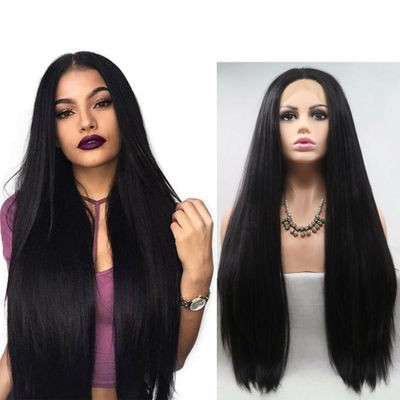 Nuevo estilo de alto grado rosa malla de fibra química cabello negro cabello recto corte medio cabello largo alta temperatura cabeza de seda detail image 2