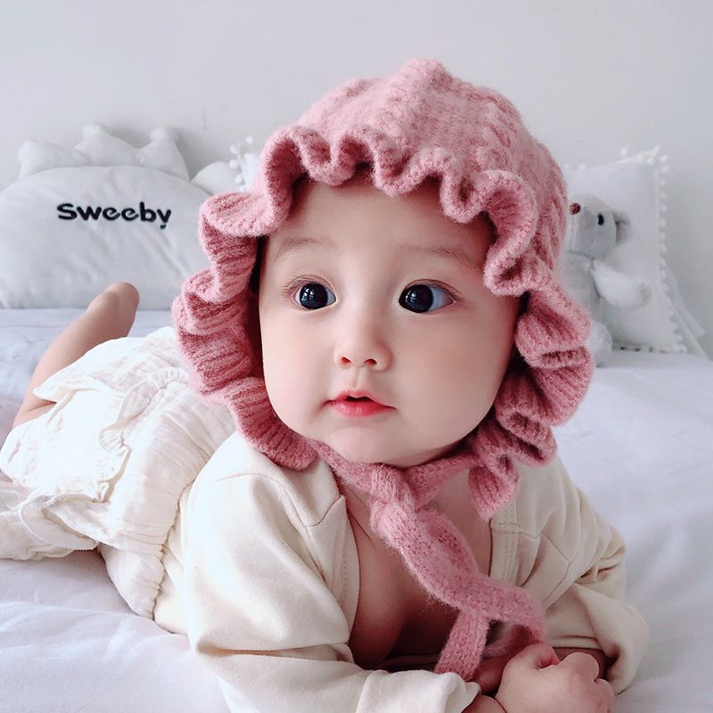 New children's hat autumn winter double layer plus cotton Korea princess hat baby baby baby girl web celebrity Korean knitted hat thumbnail