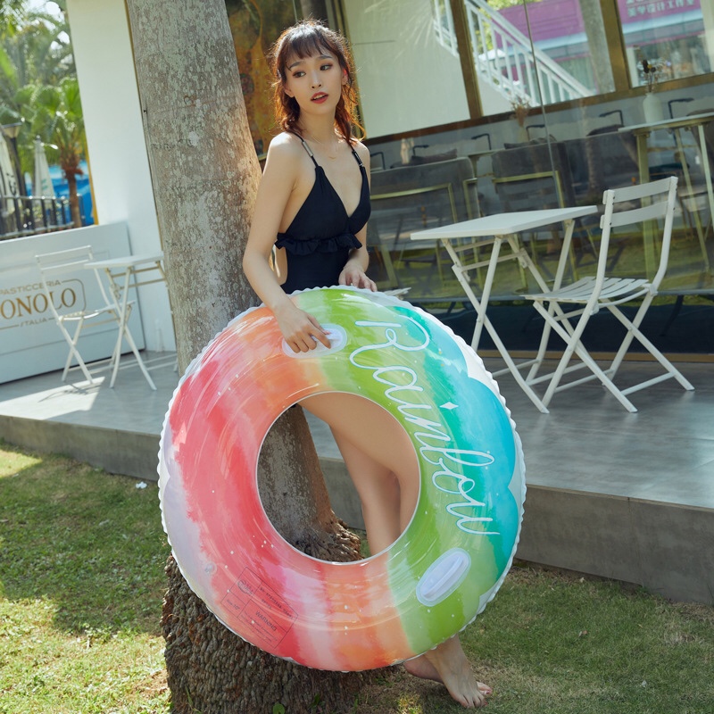 厂家直销 亮片游泳圈透明 彩虹泳圈成人 儿童泳圈 水上充气救生圈01详情图9