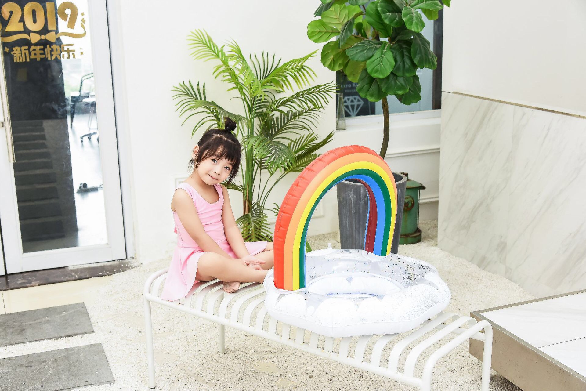 现货供应 ins网红加厚儿童亮片彩虹云朵座圈婴幼儿游泳圈宝宝坐圈详情图7