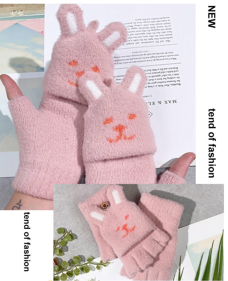 Student writing half-fingered flip-top gloves, plush and cute cat PAWS, girls' exposed fingered wool thick warm gloves Application Scenario