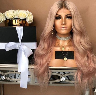 A new type of dyed gradient mid-parted long curly hair synthetic fiber wig for African black people, which is selling well in Europe and America detail image 1