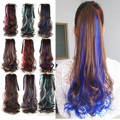 New color highlight dyed ponytail, dyed pear blossom curly wig ponytail