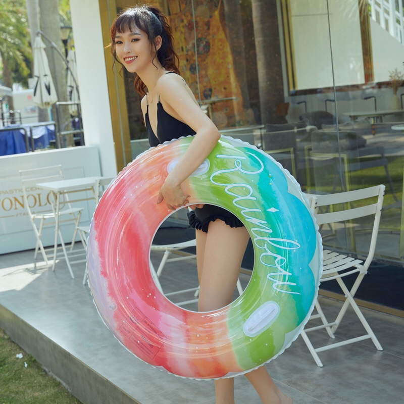 厂家直销 亮片游泳圈透明 彩虹泳圈成人 儿童泳圈 水上充气救生圈01详情图8