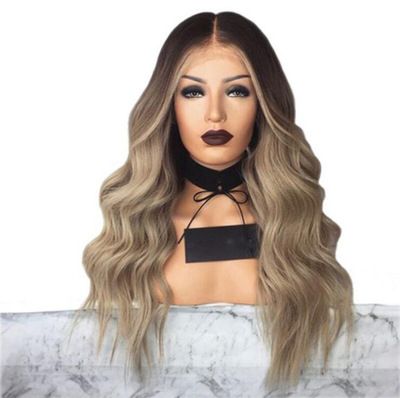 A popular black, bleached, gradient, middle-parted, and long wavy wig for women in Europe and America Application Scenario