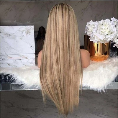 New mid-parted long straight hair European and American wig with dyed gradient, fashionable women's wig detail image 3