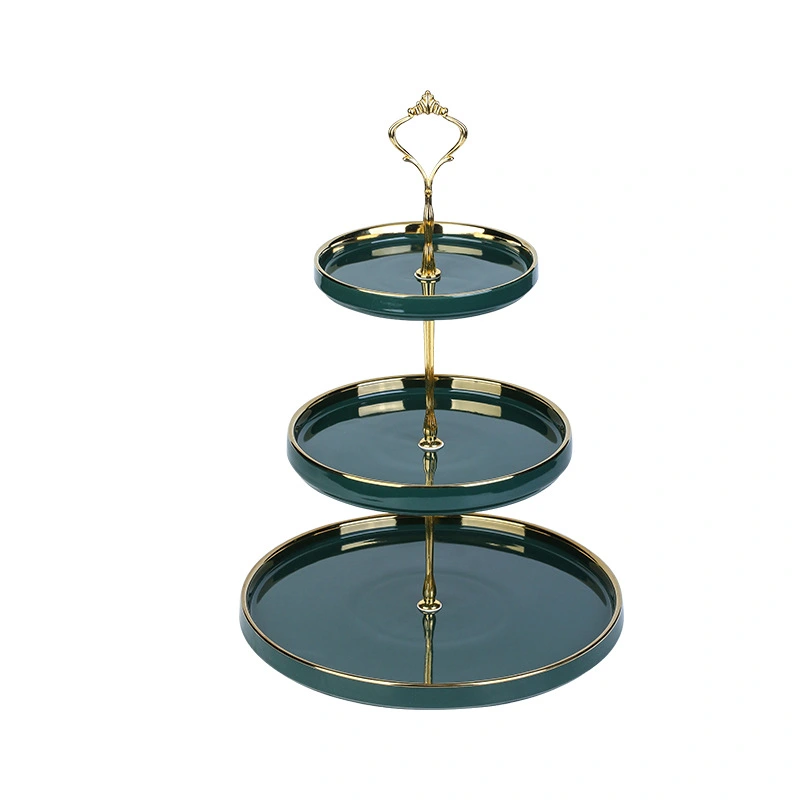 One-piece delivery: dark green European-style three-layer pastry plate, afternoon tea double-layer fruit plate, ceramic tableware, cake plate detail image 7