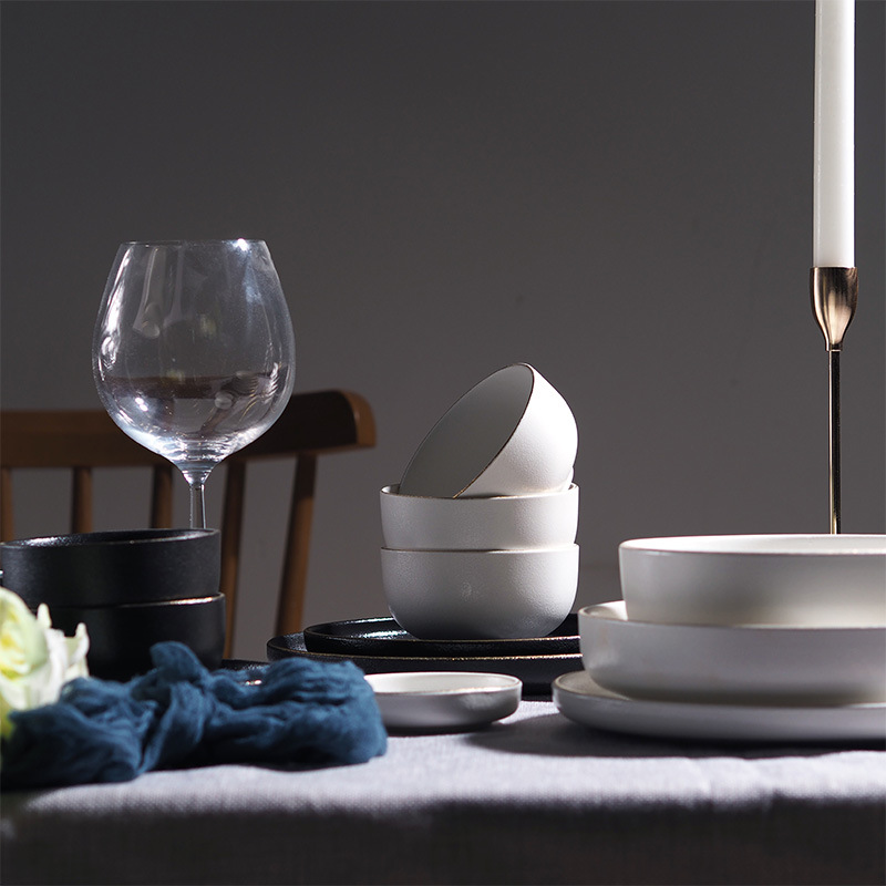 日式陶瓷餐具餐盘饭碗汤盘磨砂陶瓷黑色白色详情图8