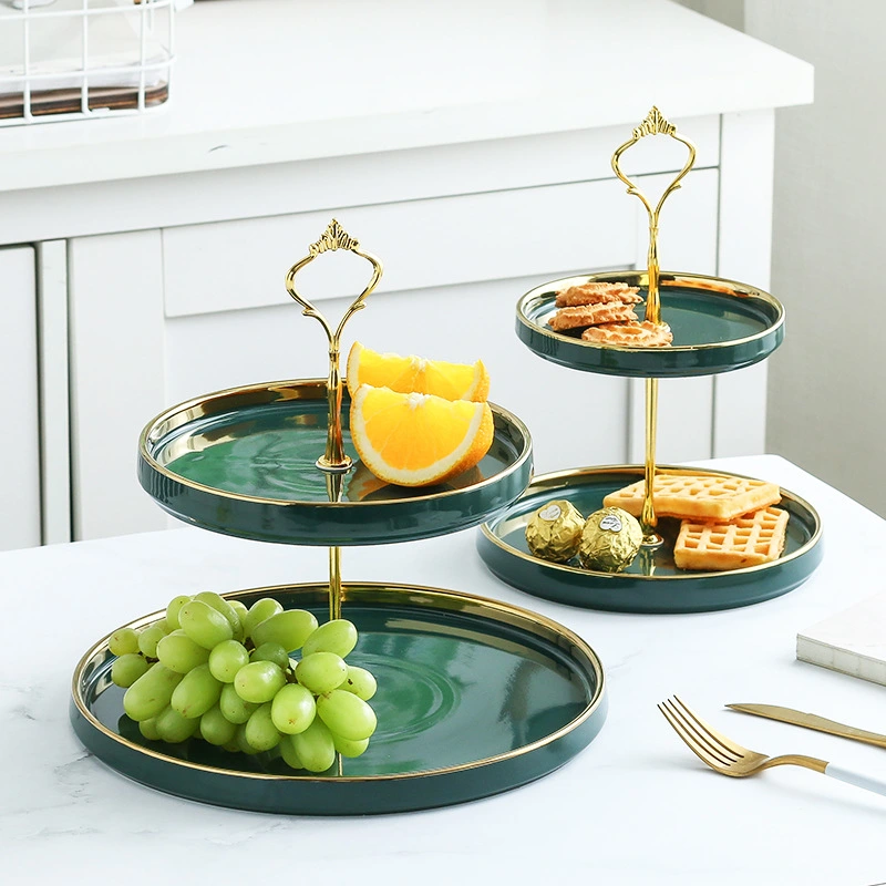 One-piece delivery: dark green European-style three-layer pastry plate, afternoon tea double-layer fruit plate, ceramic tableware, cake plate detail image 9