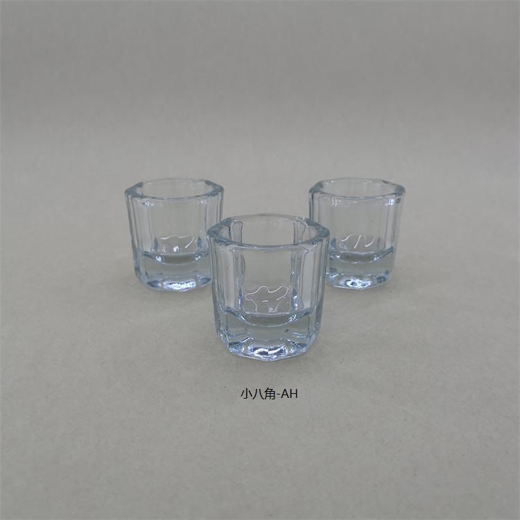美甲工具加厚八角玻璃水晶杯光疗卸甲杯洗笔水杯八角药液杯水晶液