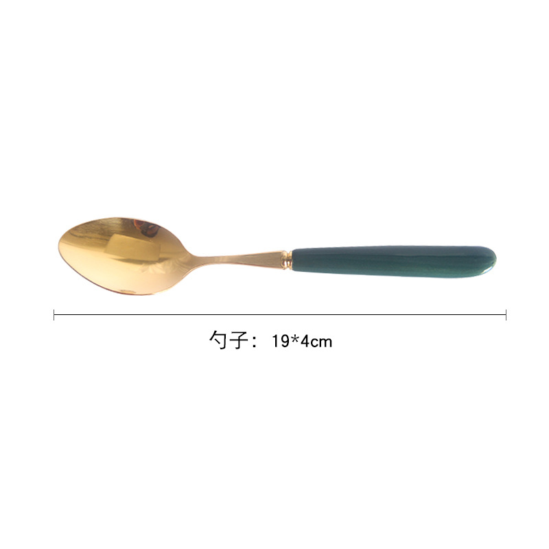 Nordic retro ins304 stainless steel peacock green Western cuisine knives, steak tableware, knife, fork and spoon set for merchants detail image 7
