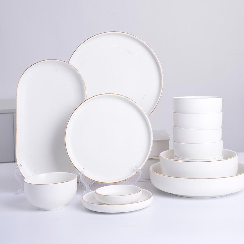 日式陶瓷餐具餐盘饭碗汤盘磨砂陶瓷黑色白色详情图2