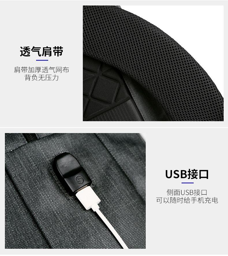 2020防水透气多功能USB充电商务双肩背包 男士新款电脑双肩包白底实物图