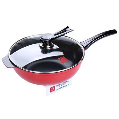 Red and green ceramic double-handled wok 32cm (lid not included, color available)