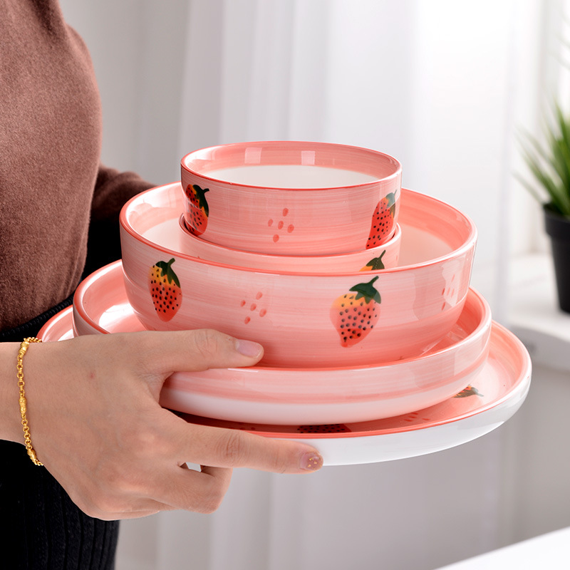 草莓餐具陶瓷碗盘碗碟套装家用情侣饭碗可爱单个简约组合圆形餐具详情图9