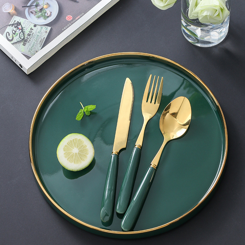 Nordic retro ins304 stainless steel peacock green Western cuisine knives, steak tableware, knife, fork and spoon set for merchants undefined