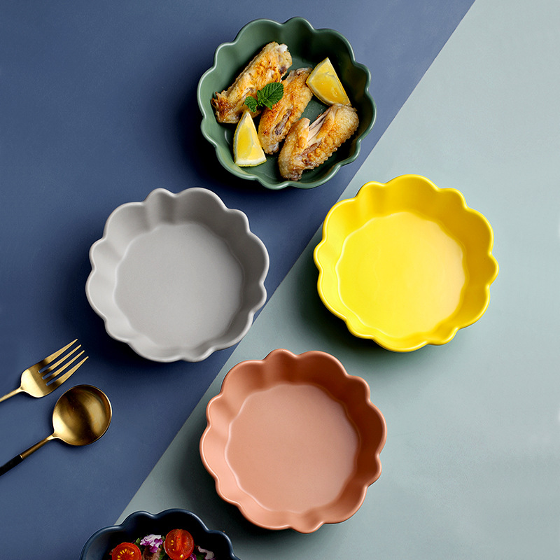 北欧简约纯色陶瓷花形碗家用饭碗烤碗水果碗沙拉碗甜品碗单个日式详情图7