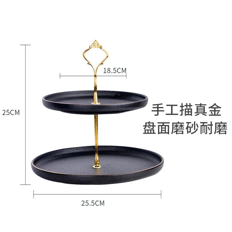 One-piece delivery: dark green European-style three-layer pastry plate, afternoon tea double-layer fruit plate, ceramic tableware, cake plate detail image 1
