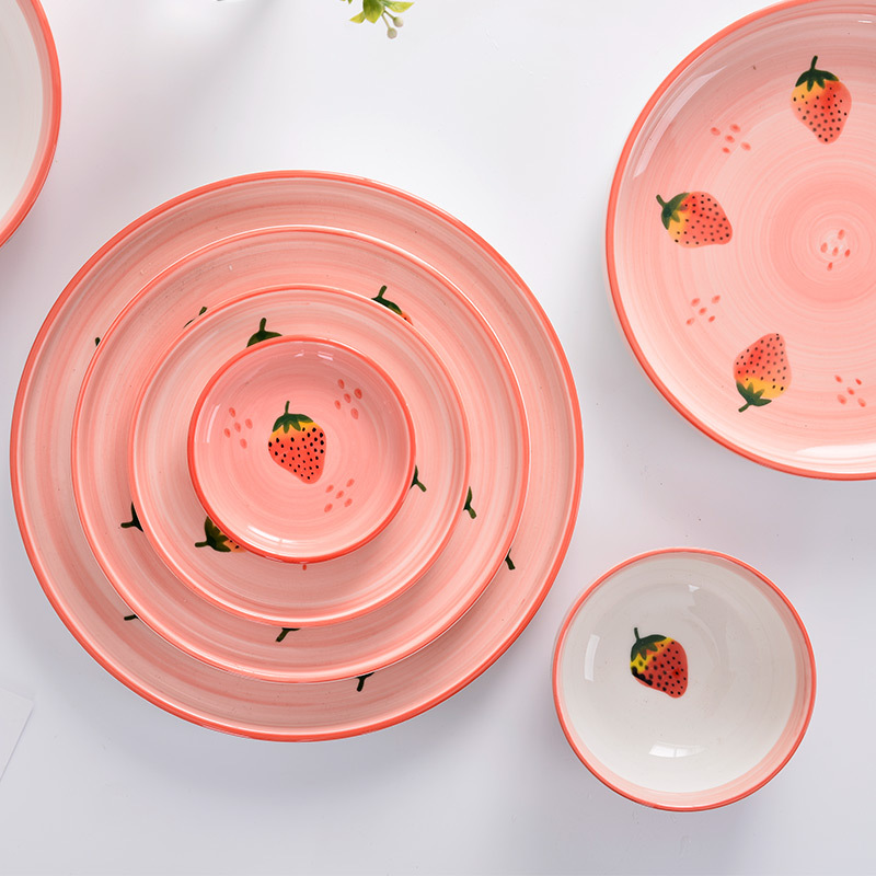 草莓餐具陶瓷碗盘碗碟套装家用情侣饭碗可爱单个简约组合圆形餐具详情图9