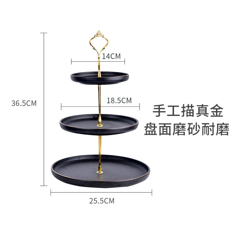 One-piece delivery: dark green European-style three-layer pastry plate, afternoon tea double-layer fruit plate, ceramic tableware, cake plate detail image 3