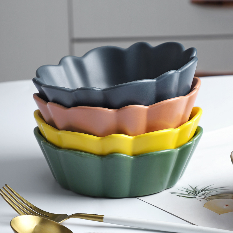 北欧简约纯色陶瓷花形碗家用饭碗烤碗水果碗沙拉碗甜品碗单个日式详情图9